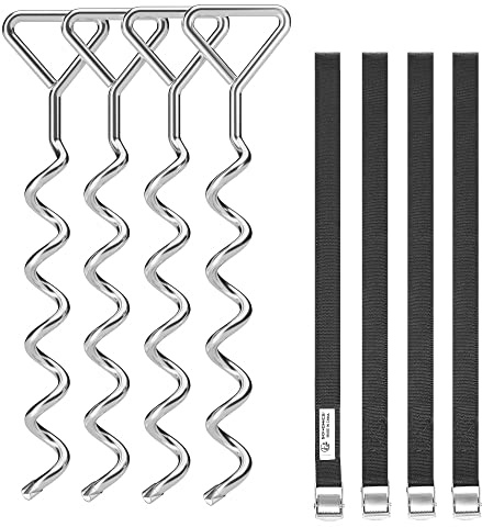 SONGMICS Set di ancoraggio per trampolino, 4 picchetti di ancoraggio a terra, 4 sardine e 4 cinghie, tasselli, accessorio di fissaggio per altalena, argento e nero SGN15INV1