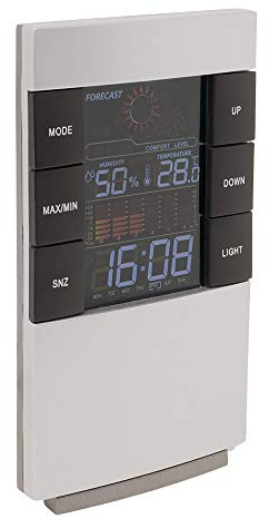 Zenitech - Station Météo Intérieure - Écran Couleur Rétroéclairé - Prévisions 24h, Température/Humidité, Mémoire Mini/Maxi, Icône Confort, Histogramme - Pour Maison/Bureau - Gris