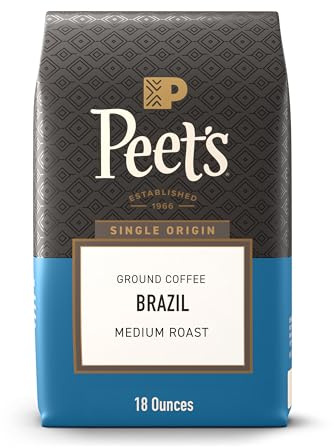 Peet's Coffee, Medium Roast Ground Coffee, 100% Arabica Coffee - Single Origin Brazil 18 Ounce Bag