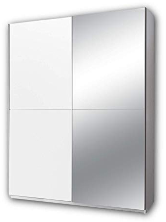Stella Trading PULS Eleganter Kleiderschrank mit viel Stauraum & Spiegeltür - Vielseitiger Schwebetürenschrank in weiß - 170 x 195 x 58 cm (B/H/T) | Schlafzimmerschrank, Schrank mit viel Stauraum, 2 Kleiderstangen und 2 Einlegeböden für Kleidung und Schuhe