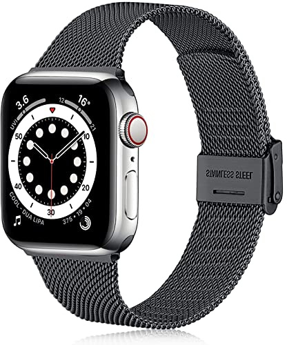 Ouwegaga Armband kompatibelt med Apple Watch 38 mm 40 mm 41 mm 42 mm 44 mm 45 mm 49 mm, metallarmband kompatibelt med iWatch armband serie 8 7 6 5 4 3 2 1/SE Ultra, 42 mm/44 mm/45 mm/49 mm svart