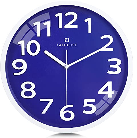 Lafocuse 30cm Horloge Murale Bleu Marin Grande Chiffres 3D, Silencieuse Pendules Murales Moderne, sans Tic-tac Facile à Lire Déco pour Cuisine Salon Chambre Bureau