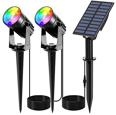 T-SUNUS Faretti Solari da Giardino, Lampada Solare Giardino IP65 impermeabili Faretti Solari da Giardino ON/OFF automatici RGB per Giardino Alberi Cespugli