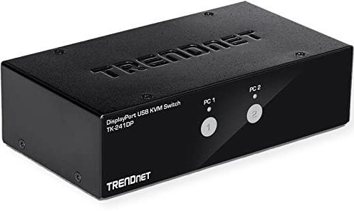 TRENDnet, TK-241DP, Commutateur KVM DisplayPort 2 ports avec audio, hub USB 2.0 2 ports, compatible 4K UHD 3840 x 2160 à 60 Hz, DisplayPort 1.2, noir