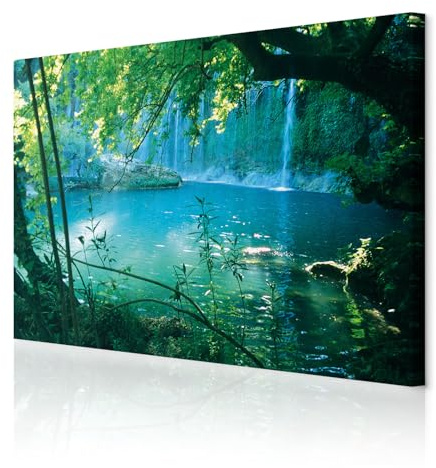 decomonkey Akustikbild Wasserfall 120x80 cm 1 Teilig Leinwand Modern Bilder | Wandbilder XXL, Schallschlucker, Schallschutz, Akustikdämmung, Wandbild, Deko, Leise, Natur, Wald
