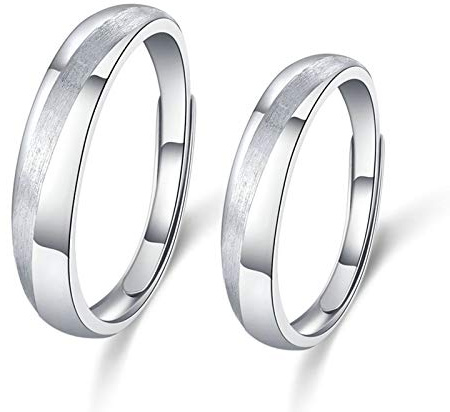 Daesar Eheringe 925 Silber, Paar Ringe Verstellbar Bandringe ohne Steine Hochzeitsringe Silber Partnerringe für 2