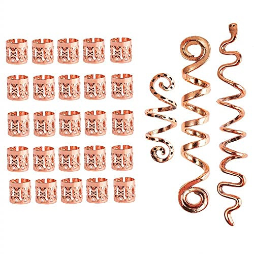 28 Stück Dreadlocks Schmuck Haarspiralen Clips, Verstellbar Metall Cuffs Haar Flecht Perlen Dreadlocks Perlen Haarschmuck Braids Haar Dreadlocks Zubehör (Roségold)