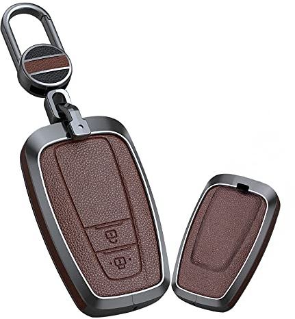 KUNIO Autoschlüssel Hülle Passt für Toyota Camry Aygo GT86 GR Supra Mirai Hilux Proace Leder Schlüsseletui Schlüssel Cover Schlüsselanhänger Auto Zubehör 2 Tasten A Braun