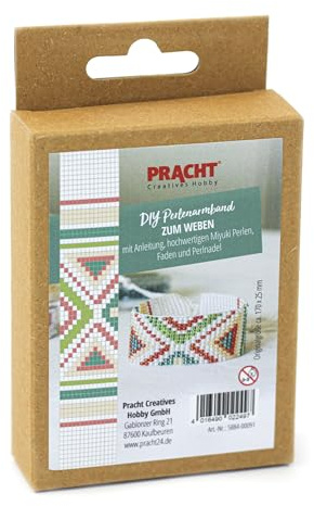 Pracht Creatives Hobby 5884-00091 - DIY Bastelset zum Gestalten eines Perlenarmbands, mit weißen, grünen und orangen Miyuki-Perlen, Gesamtgröße ca. 17 x 2,5 cm