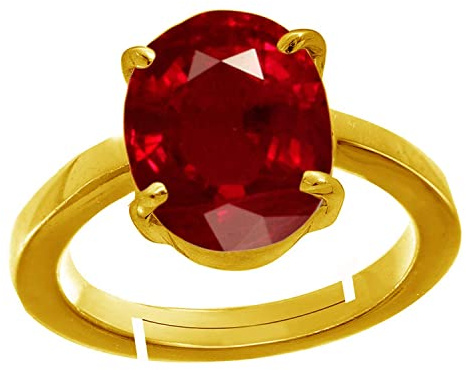 AYUSH GEMS 3,00 Karat A+ Qualität natürlicher Burma Rubin-Manik Unerhitzter Unbehandelter Edelstein Goldring für Damen und Herren (GGTL Lab zertifiziert), vergoldet, Rubin, Vergoldet, Rubin