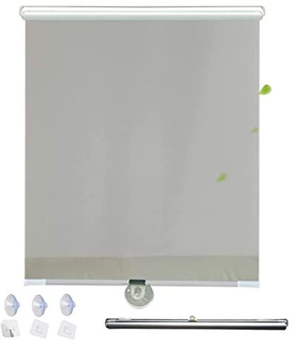 KOOEIN Verdunkelungsrollo mit Saugnäpfen,einziehbares Rollo,30cm breite Temporäre tragbare Jalousie,Saugnapfes Rollo,Sonnenschutz und Wärmeschutzvorhänge für Türen,Grey-30x125cm/12x49in