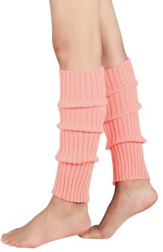 Durio Stulpen Damen Extra Warm Beinwärmer Winter Strick Häkelarbeit Legwarmers Verdicken Stricken Beinstulpen Damen Neon aerobic outfit 80er Ballett Yoga Stulpen Shrimp Rosa Einheitsgröße