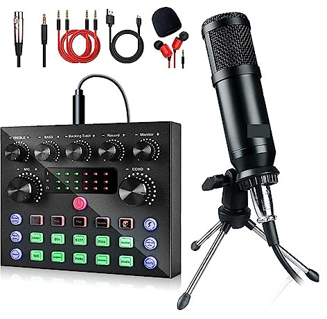 EBAYTV Kit Scheda Audio, Kit microfono a condensatore con mixer audio for lo streaming, microfono con cambio di voce for pacchetto di apparecchiature for podcast dal vivo, karaoke