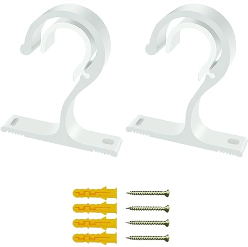 2 Staffe Regolabili per Tende, Supporto per Tende in Metallo, Ganci per Tende da 23-28 mm, Resistenti in Lega di Alluminio, Supporto per Asta di Fissaggio con Viti per Tende o Guardaroba (Bianco)