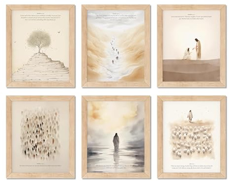 TwoDays kristen minimalistisk väggkonst, boho bibelhistoria rum dekor estetisk, skrift klassrumsaffischer, Jesus konstverk tryck för hemmet. (8 tum x 10 tum, set om 6, utan ram)