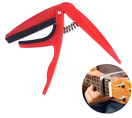 Ukulele Capo aus Zinklegierung für Ukulele und E-Gitarre Rot | Einhändige Bedienung, Verschleißfeste Ausführung, Leichtes Umsetzen, Genauer Halt, Schützt das Griffbrett