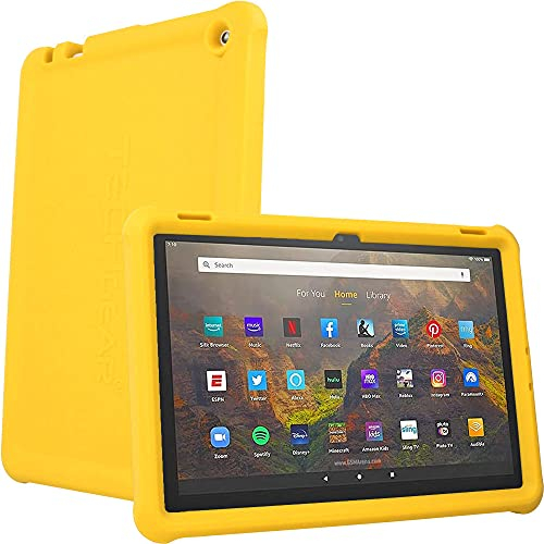 TECHGEAR Schutzhülle für Amazon Fire HD 10 Zoll / HD 10 Kids 13. Generation / 2023, robuste, stoßfeste, weiche Silikon-Schutzhülle mit Displayschutzfolie, Gelb