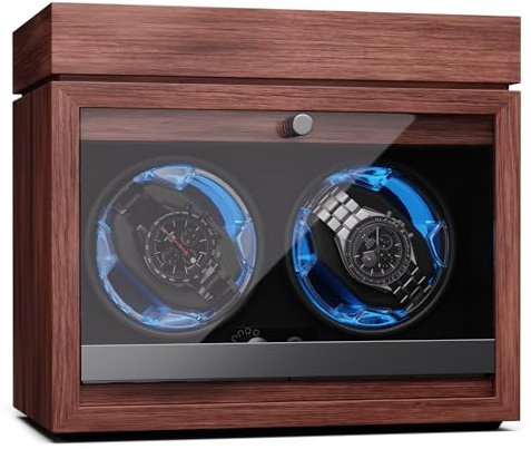 Klarstein Uhrenbeweger für Automatikuhren, Automatik-Uhrenbeweger für 2 Uhren, Automatikuhr mit Acryl-Tür, Automatischer Blaue LEDs, Watch Winder mit 4 TPD Einstellungen