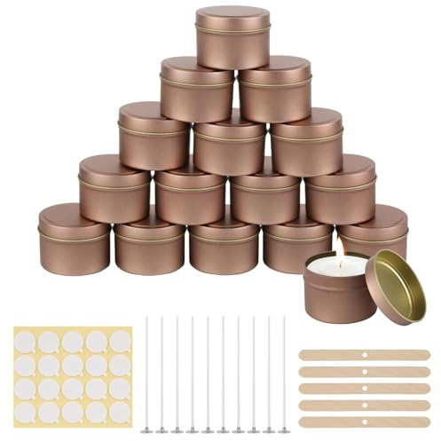 15 Barattoli per Candele, 120ml Rotondi Vuoti Contenitori per Candele con Kit Candele, Contenitori per Candele Fai Da Te con Coperchio per Candele o per la Produzione di Candele