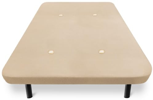 HOGAR24 ES | Base Tapizada | Fabricada con Barras Transversales y Válvulas de Transpiración | Tejido 3D Beige | Incluye Juego de Patas Metálicas Roscadas de 26 cm | Medidas: 80x190 cm