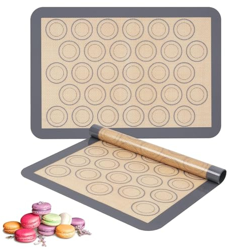 Tappetino da Forno per Macarons, Tappetino da Forno Antiscivolo, Antiaderente Riutilizzabile, in Silicone, set da Forno per Macarons, Biscotti, Pane, Fondente, Pasticcini, Grigio, 2 Pezzi