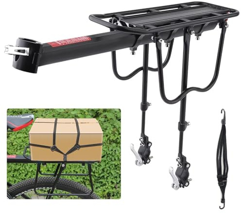 Kegoupdys Porte-bagages pour vélo arrière, porte-bagages pour vélo réglable avec réflecteur est cordes élastiques, charge sur 50 kg noir.