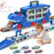 deAO Foldable Transformable Dinosaur Garage Truck with 6 Racer Cars, Swallow & Launch Track System, Sound & Light Effects, Car Transporter Toy STEM Learning Gift for Kids Ages 3-8