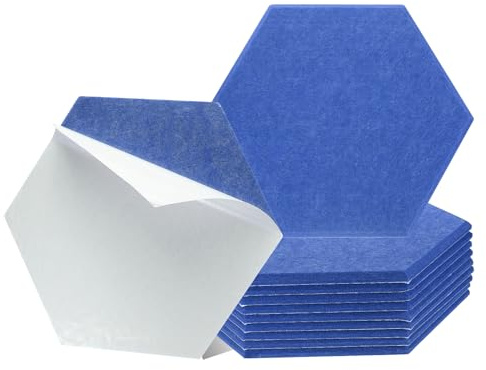 QUARKZMAN 12pcs Panneau Acoustique Mural Auto-Adhésif 30x26x0,9cm, Panneaux Insonorisants Hexagonaux de Bonne Isolation Phonique pour Décoration Murale Acoustique, Bleu Profond