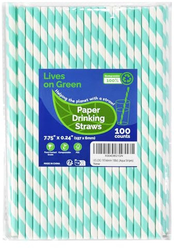 Lives on Green ljusblå, 19,7 cm engångssugrör för dryck, 100 stycken, miljövänliga – för babyfest, fest, dekoration, pappershantverk pinnar