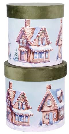 ARPIMEX Set Weihnachten 2 dekorative Hutschachteln H 26 cm D 26 cm Winterlandschaft Weiß Grün
