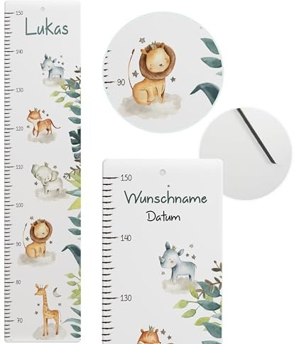 Kidsmood - Personalisierte Messlatte Kinder aus Aluverbund – Hochwertige Messleiste & Wand-Deko für Kinderzimmer mit süßem Tiere – Tolles Taufgeschenk für Mädchen & Jungen - Skala 65-140cm