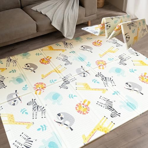 Foldable Baby Play Mat, Large Thick Foam Playmat Double-Sided, Waterproof, Non-Slip, 175x148cm, Reversible Floor Mats for Children, Toddlers & Babies, Playpen Mat f Outdoor & Indoor