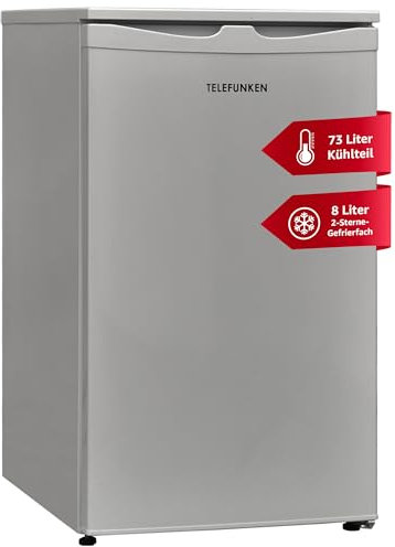 TELEFUNKEN Kühlschrank mit Gefrierfach (2-Sterne) | Freistehend | 81 Liter Nutzinhalt | Kühlschrank klein mit Gemüsefach | LED-Beleuchtung | Temperaturregelung | CF-32-152-S silber