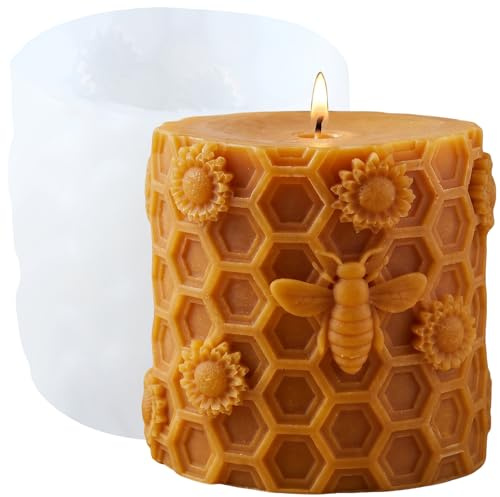 XIAOSHUI Bienenwaben-Blumen-Form, Zylinder-Kerzenform, Honigbienensäulen, Silikon-Kerzenformen, Bienenstockharz, Gießform für Kerzenherstellung, Kerzen, Heimdekoration, Bienenwachs, Kerzen, Gips, Ton