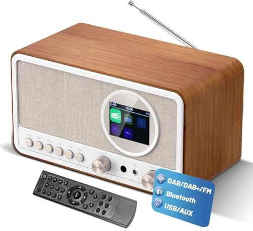 BIAOQINBO DAB Plus/DAB+ / FM Radio con Bluetooth Telecomando e Alimentazione a Rete, Radio Digitale Radiosveglia con Doppio Allarme, Porta USB/AUX, Timer di Spegnimento, 30 Stazioni Preimpostate