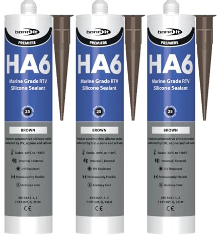 Bond It HA6 High Modulus Marine Silicone Sealant – 3x Brown, 310ml | Aquarium-Safe – UV & Saltwater Resistant – Waterproof – Flexible | Ideal Sealant for Glass – Gaskets – & High Movement Joints
