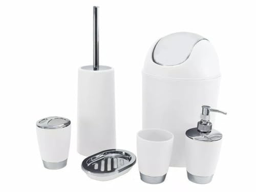 Kabalo Juego de 6 accesorios de baño para ducha, papelera, dispensador de jabón y plato, cepillo de inodoro, soporte para cepillo de dientes, vaso