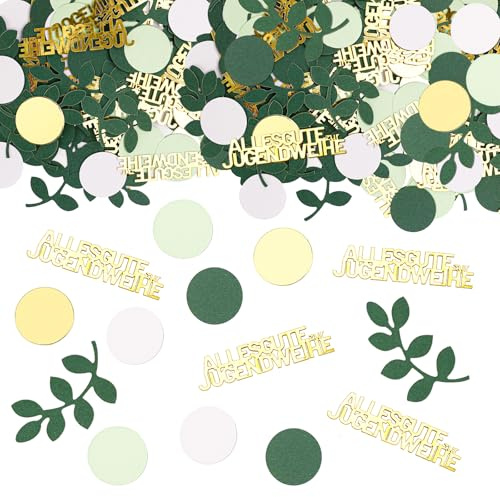 GoldRock Alles Gute zur Jugendweihe Deko Konfetti Groß 2,5-6 cm,Glitter Deko Jugendweihe Junge Mädchen,100 Stück Streudeko Tischdeko Jugendweihe Geschenke Grün Gold,Konfirmation Jugendfeier Dekoration