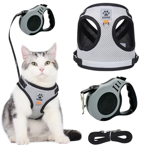 TYXHXTF Pettorina Gatto con Guinzaglio per Gatti Allungabile, Imbracatura per Gatti Antifuga, con Riflettente, Morbido Traspirante Pettorina Gatto, per Cuccioli Passeggiate all'aperto