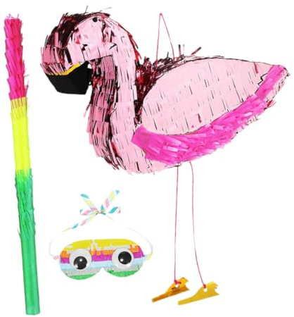 GAROZATION 1 Satz Flamingo Piñata für Kindergeburtstag Augenbinde und Stock Farbenfrohe Party Dekoration für Luau Feiern Sommerfeste und Tropische Events Interaktive Unterhaltung für