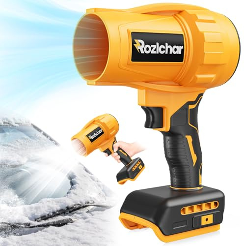 Rozlchar Cordless Leaf Blower Compatible for DeWALT 20V Batteries(No Battery), 125-MPH 430-CFM Variable Speed Handheld Turbo Jet Blower with Brushless Motor, Portable Dust/Snow Cleaner for Lawn, Patio | 110000RPM, 900G thrust, variable speed, for leaves/snow/dust/car drying, fits DCB201 etc., tool only, 1.37lb, ergonomic
