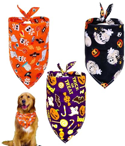 3 Pcs Halloween Dog Bandana, Triangle Bibs Scarves, Dog Halloween Costume, Dog Halloweens Scarf for Dogs Halloweens Party Dress Up Accessories