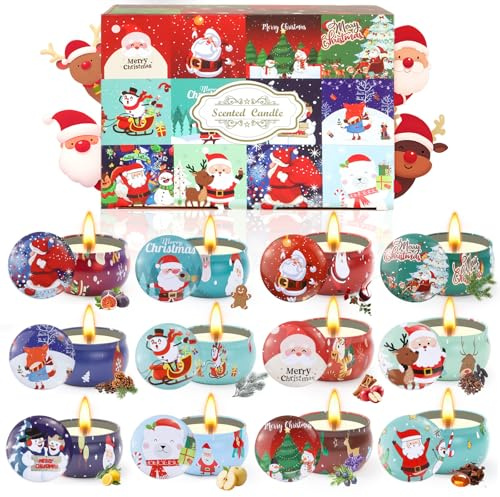 12Pcs Candele Profumate Regalo Set, Candele Profumate Natalizie, 2.5oz Naturale Candele di Soia Candela Aromatica per Natale Compleanno La Festa Nuziale Festa della Mamma