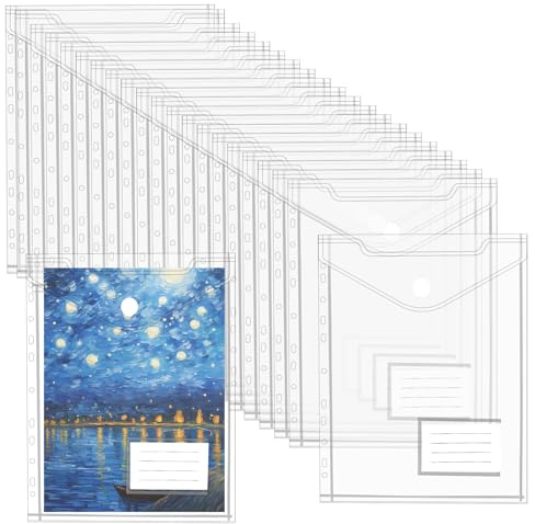SYUTBOU 30 Stück 30,5 x 24cm Transparente Abheftbare Dokumententaschen A4, Dokumentenmappe mit Druckknopf, Wasserdichte Sammelmappen für Dokument Organisieren