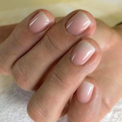 Yeahbo French Tip False Nails Short Square, Stick On Gel Nails for Women | Fake Nails Set, Soft Gradient Reusable, Press on Nails French Tip