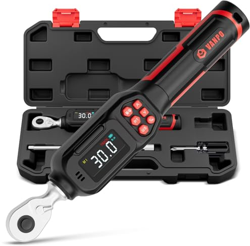 VANPO Digitaler Drehmomentschlüssel 1/4, 1,5–30 Nm für Fahrrad & Motorrad | ±2 % Genauigkeit Elektronischer Drehmomentschlüssel mit LCD-Display, akustischer Rückmeldung & Beidseitig Schaltbar