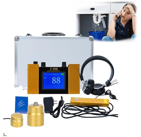 Equipo de detección de fugas de agua, detector ultrasónico de fugas subterráneas, frecuencia ajustable 200Hz-3000Hz, pantalla LCD, auriculares, kit completo para uso en interiores y exteriores