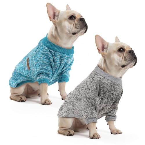 Viiotu 2 Pack Small Dog Hoodie Sweatshirt - Elastic Warm Knit Dog Jumper, Jacket & Clothes, Soft Breathable Winter Dog Costume, Machine Washable for Chihuahua, Pug, Yorkie
