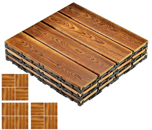 Wasserdichte Terrassenfliesen – Rutschfester Bodenbelag, 30,5 X 30,5 Cm, Ineinandergreifende Holzoberfläche, Langlebiger Bodenbelag Mit Rutschfestem Design | Heimwerkerbedarf Für Balkon, Keller, Wohnu