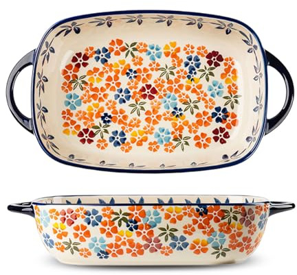 Auflaufform Keramik Mit Griff, Vintage Lasagneform Keramik Backform, Lasagne Pfannen Ofenform für Lasagne Tiramisu Aufläufe Küche Dekor Geschenke (Rechteckig Kleine, 23,5 x 13 x 5cm)